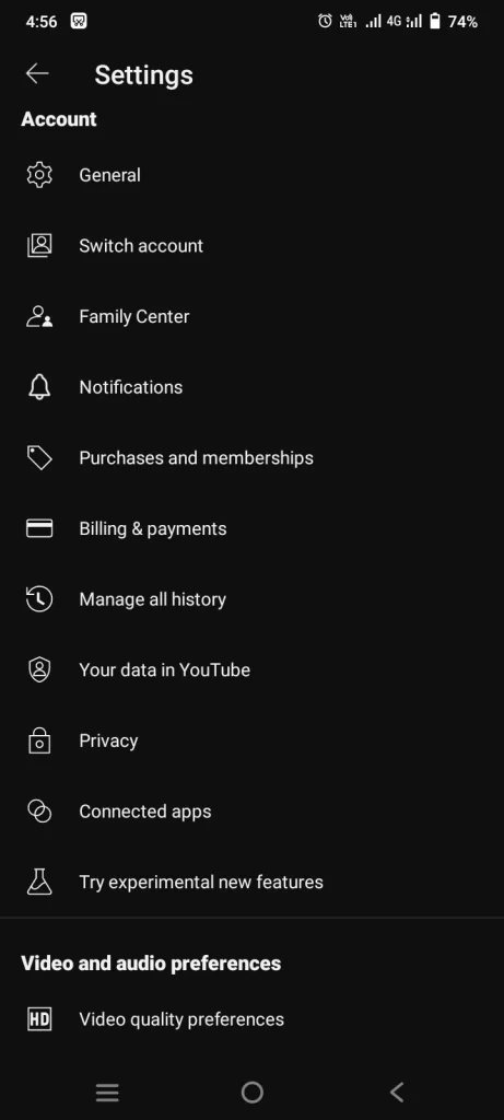 YouTube: General settings